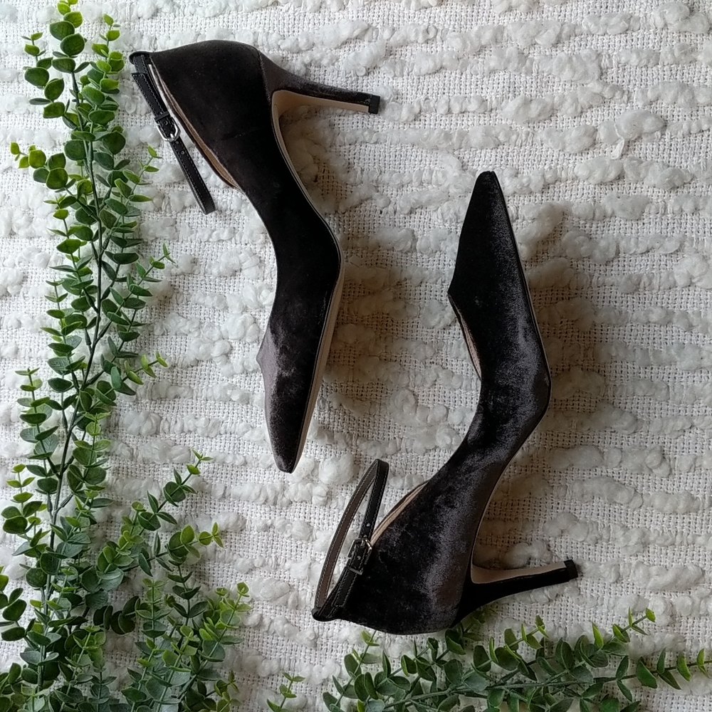 Sam Edelman Black Velvet Pointed-Toe Ankle-Strap Heels